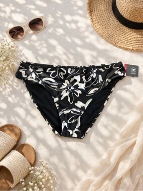 Hurley Bikini Bottoms XL NWT Black White Floral Swim Bottoms Classic Fit